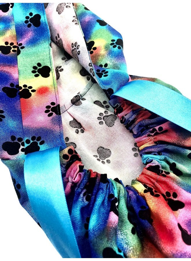 Generic Scrub Cap, dog paws on rainbow clouds. Select ribbon tie backs from 3 color options. - Image 3