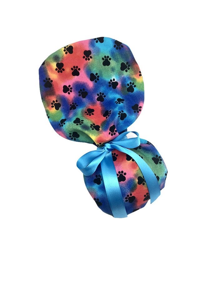 Generic Scrub Cap, dog paws on rainbow clouds. Select ribbon tie backs from 3 color options. - Image 4