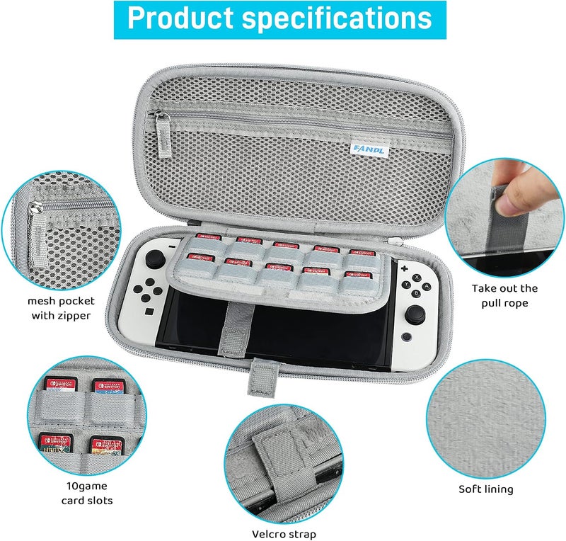 FANPL حزمة حقائب FANPL Glitter Case لإكسسوارات Nintendo Switch OLED، حقيبة تحميل بلون قوس قزح متلألئة لجهاز Switch OLED وجهاز Joy Con مع غطاء واقي وحامي للشاشة، بالإضافة إلى 2 قبضة للإبهام وحزام للكتف. - Image 3
