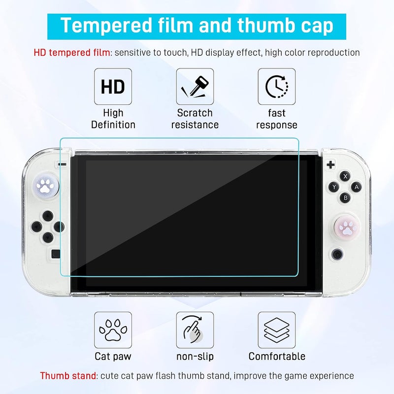 FANPL حزمة حقائب FANPL Glitter Case لإكسسوارات Nintendo Switch OLED، حقيبة تحميل بلون قوس قزح متلألئة لجهاز Switch OLED وجهاز Joy Con مع غطاء واقي وحامي للشاشة، بالإضافة إلى 2 قبضة للإبهام وحزام للكتف. - Image 5