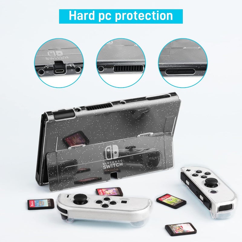 FANPL حزمة حقائب FANPL Glitter Case لإكسسوارات Nintendo Switch OLED، حقيبة تحميل بلون قوس قزح متلألئة لجهاز Switch OLED وجهاز Joy Con مع غطاء واقي وحامي للشاشة، بالإضافة إلى 2 قبضة للإبهام وحزام للكتف. - Image 4