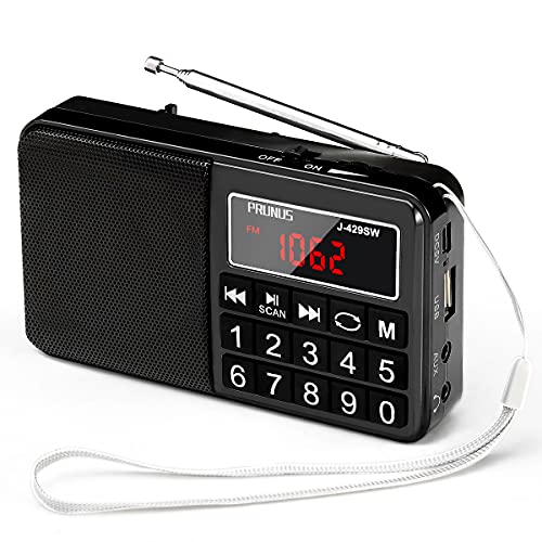 PRUNUS 429 Small Radio, Pocket Radio, AM FM Radios USB Charging, Large Button, Neodymium Speaker, Auto Save, USB Flash Drive, SD Card AUX Input MP3, Shortwave Radios for Elderly and Senior(Black) - Image 1