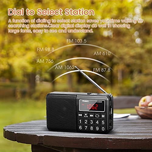 PRUNUS 429 Small Radio, Pocket Radio, AM FM Radios USB Charging, Large Button, Neodymium Speaker, Auto Save, USB Flash Drive, SD Card AUX Input MP3, Shortwave Radios for Elderly and Senior(Black) - Image 3