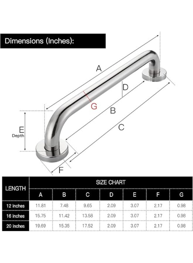 Shower Grab Bar 16-Inches Bathtub Grab Bar, Stainless Steel Safety Grab Bar, Home Care Bathroom Safety Grab Bar Hand Support Rail Balance Handrail, Mirror Polished - Image 2