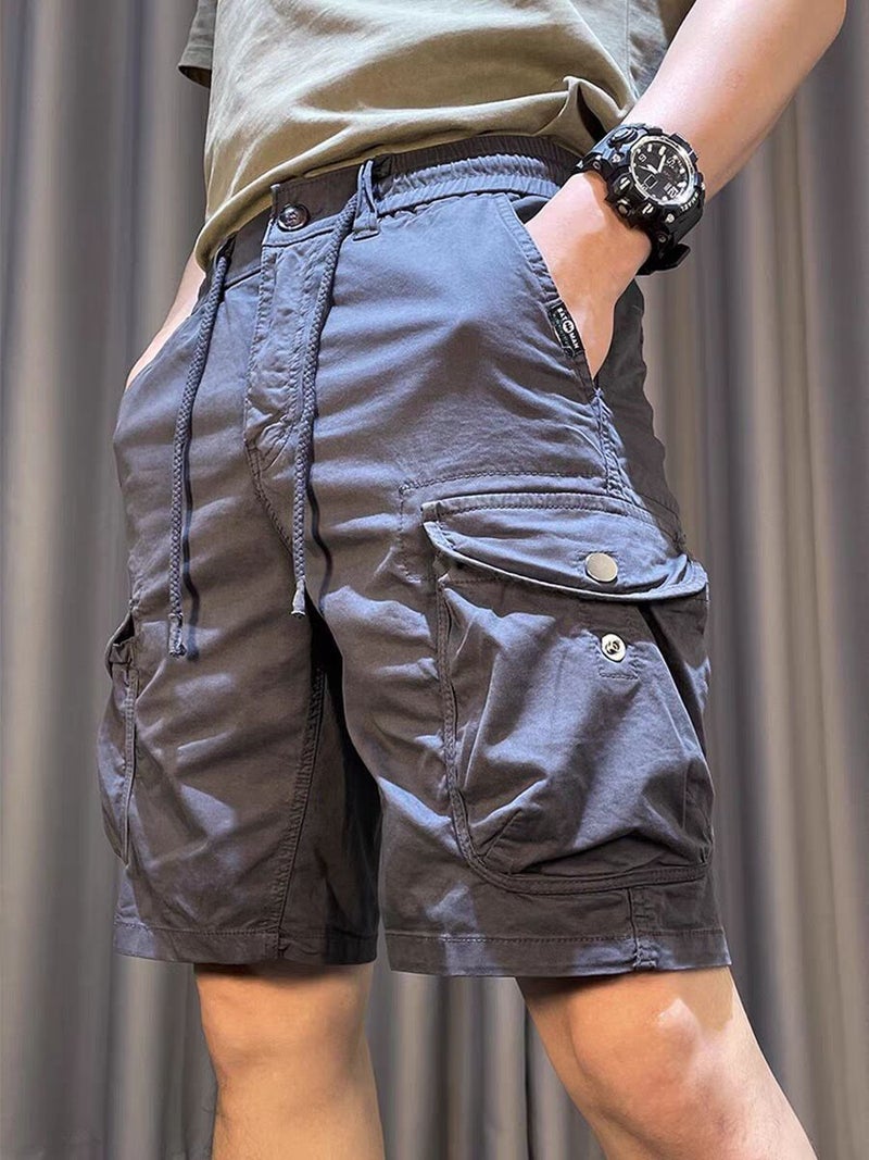 Multi-pocket Work Shorts Mens American Style Summer Lightweight Loose Straight Pants Fashionable All-match Casual Middle Pants gray blue - Image 1