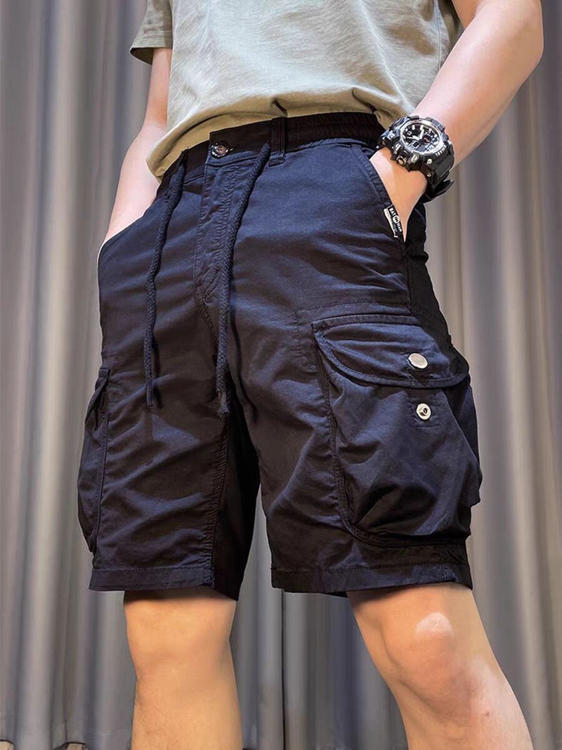 Multi-pocket Work Shorts Mens American Style Summer Lightweight Loose Straight Pants Fashionable All-match Casual Middle Pants gray blue - Image 4