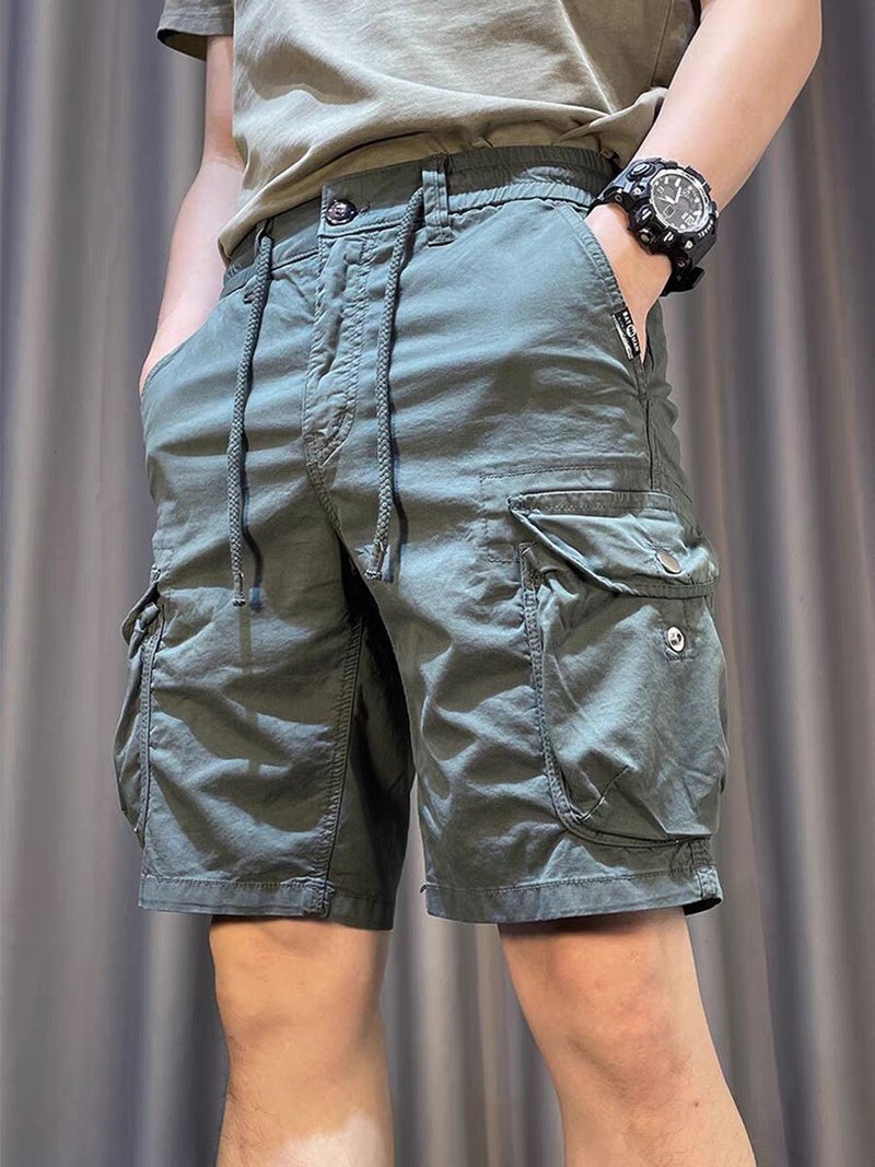 Multi-pocket Work Shorts Mens American Style Summer Lightweight Loose Straight Pants Fashionable All-match Casual Middle Pants gray blue - Image 3