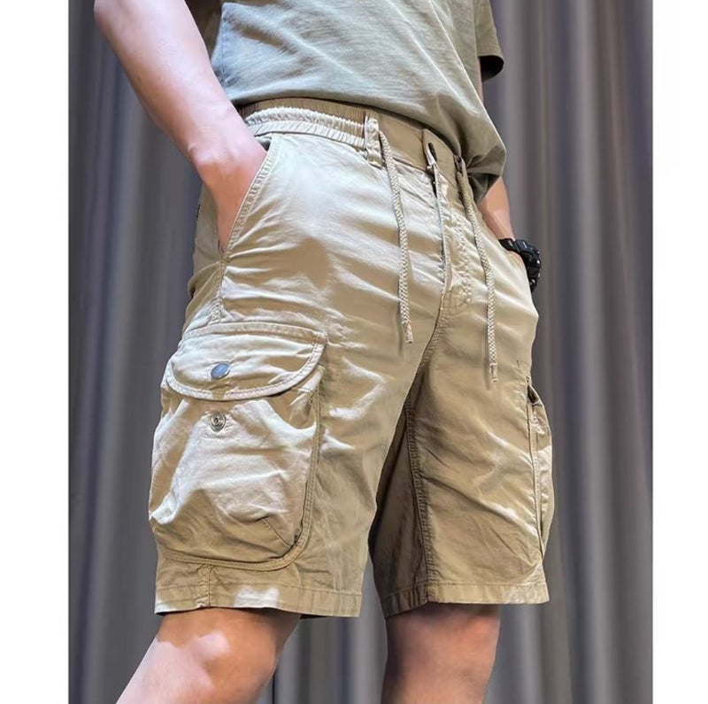 Multi-pocket Work Shorts Mens American Style Summer Lightweight Loose Straight Pants Fashionable All-match Casual Middle Pants gray blue - Image 2