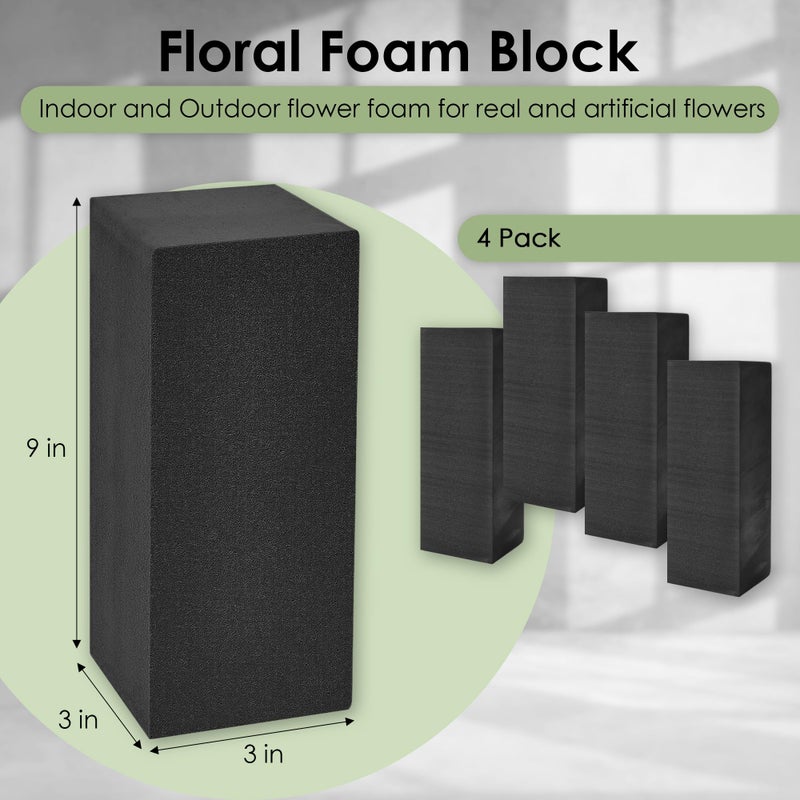 XCEL Floral Foam for Flower Arrangements Floral Foam Blocks - Reusable, Weather Resistant Craft Foam Fresh & Artificial Flower Arrangements, Styrofoam Block (Black 9" x 3" x 3" - 4 Pack) - Image 5
