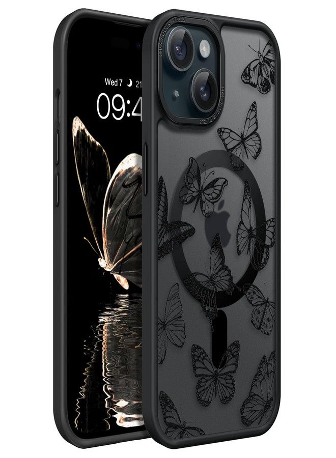 BENTOBEN for iPhone 15 Plus Case,Cute Butterfly Pattern iPhone 15 Plus Magnetic Cover [Compatible with MagSafe] Translucent Matte Slim Women Girl Protective Case 6.7", Black - Image 1