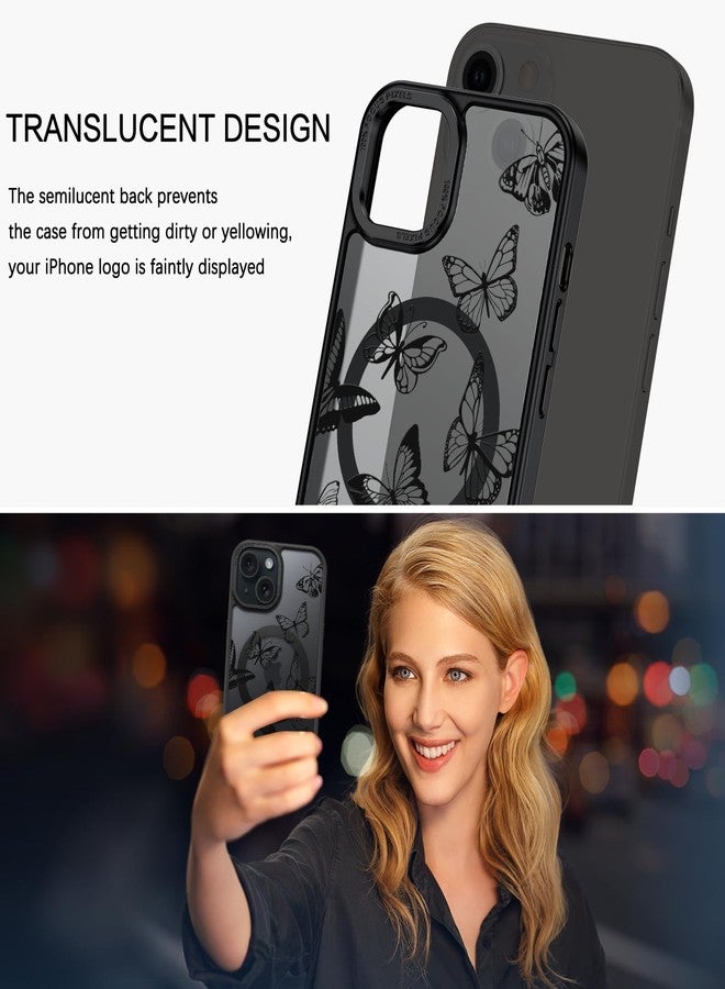 BENTOBEN for iPhone 15 Plus Case,Cute Butterfly Pattern iPhone 15 Plus Magnetic Cover [Compatible with MagSafe] Translucent Matte Slim Women Girl Protective Case 6.7", Black - Image 5