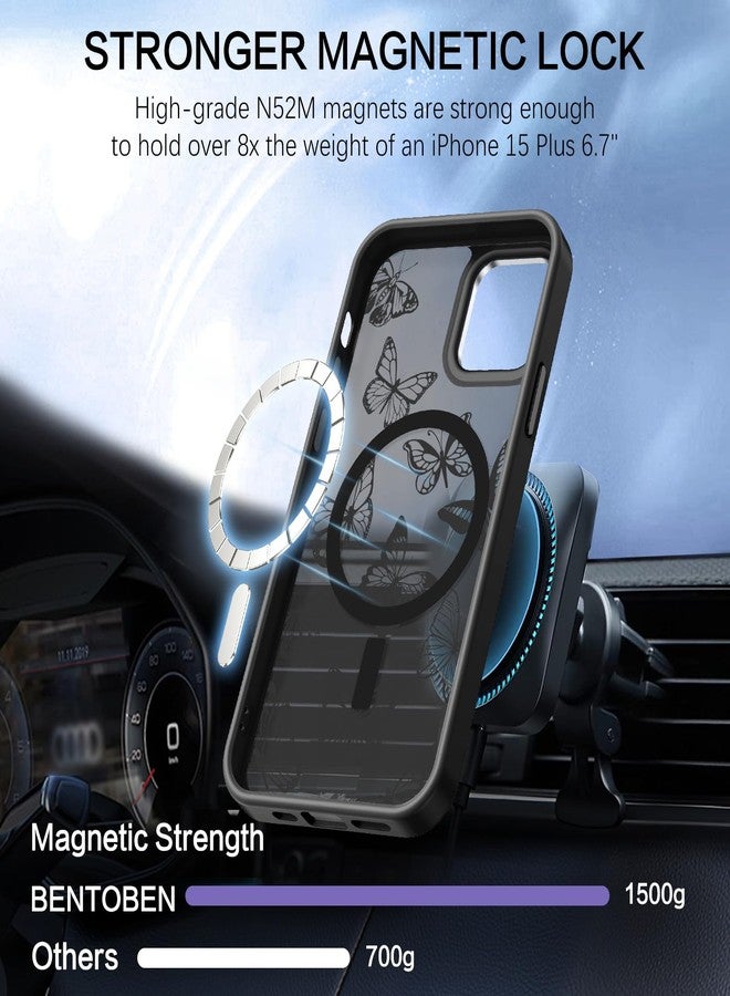 BENTOBEN for iPhone 15 Plus Case,Cute Butterfly Pattern iPhone 15 Plus Magnetic Cover [Compatible with MagSafe] Translucent Matte Slim Women Girl Protective Case 6.7", Black - Image 4