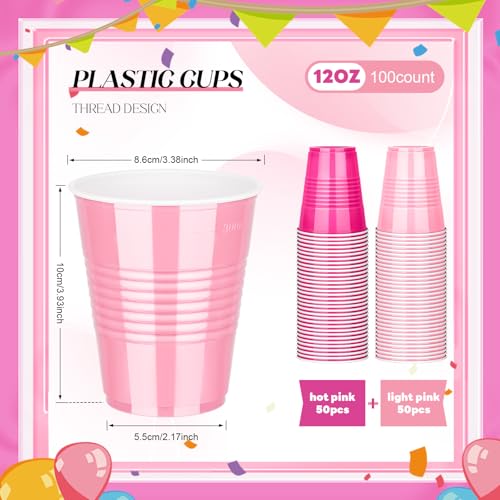 KesaPlan 100 PCS 12 OZ Plastic Cups, Party Cups Light Pink and Hot Pink Cups Disposable Drinking Cup Bulk For Bachelor Party Christmas Graduation Wedding Birthday Halloween Picnic Festive Celebrations - Image 2