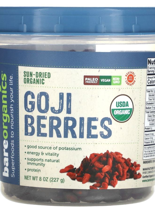 Bareorganics - Sun-Dried Organic Goji Berries 8 oz (227 g) - Image 1