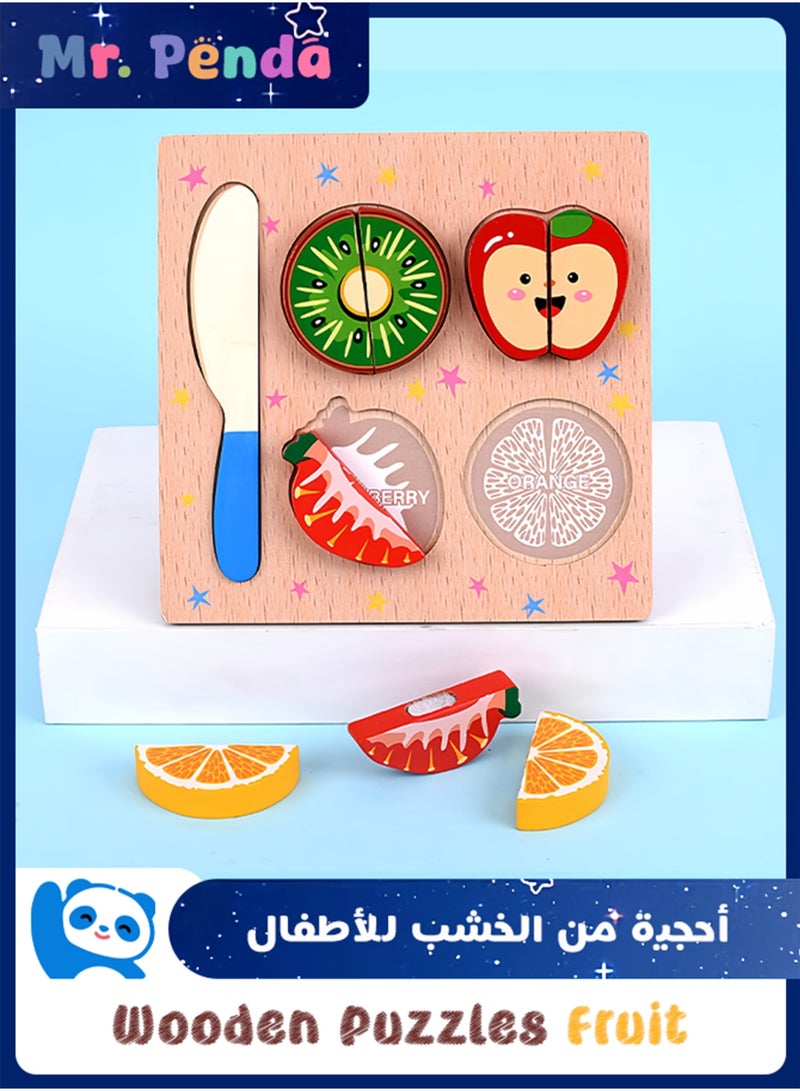 السيد باندا أحجية خشبية للأطفال، مكعبات بناء خشبية للتعلم للأطفال من سن 1 إلى 5 سنوات، لوحة أحجية ثلاثية الأبعاد، لعبة تعليمية للأولاد والفتيات مع تنمية مهارات التنسيق بين اليد والعين (فاكهة) - Image 1