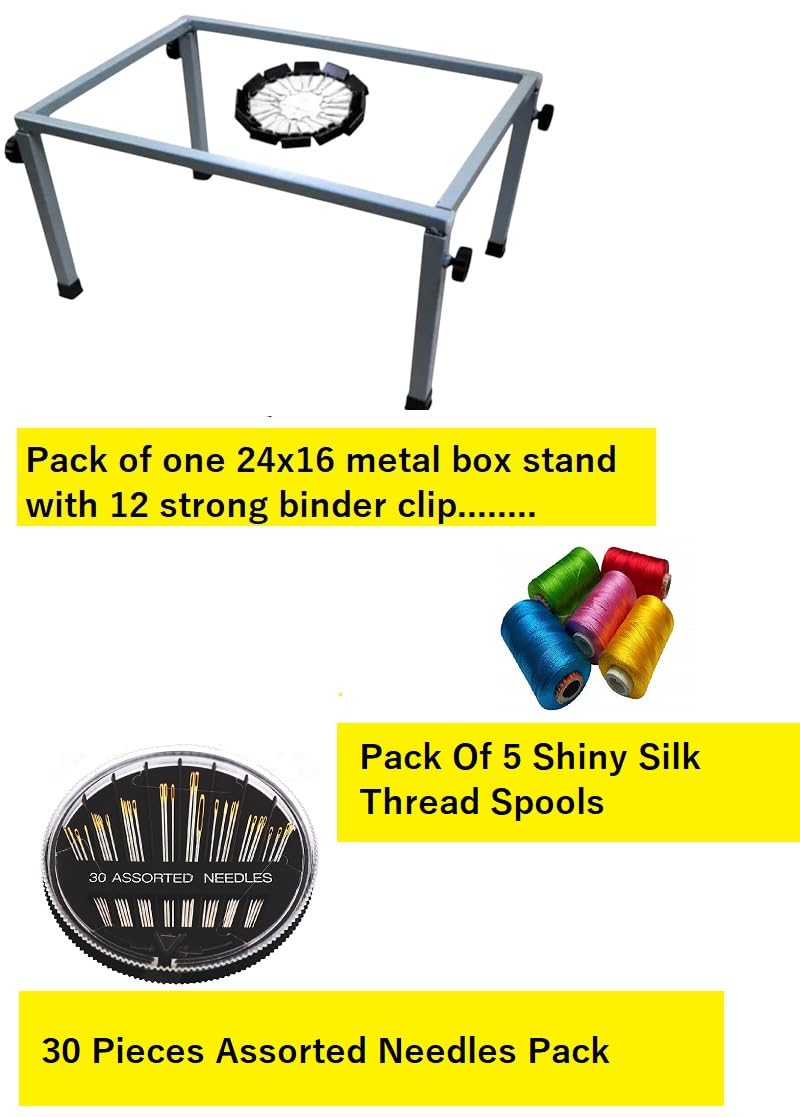 Inclu إطار عمل تطريز أاري مربع نوع Aari 24 × 16 مع 12 مشبك و 5 خيوط حرير و 30 إبرة متنوعة لمجموعة التطريز اليدوي - Image 2
