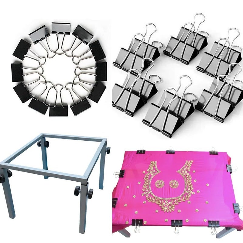 Inclu إطار عمل تطريز أاري مربع نوع Aari 24 × 16 مع 12 مشبك و 5 خيوط حرير و 30 إبرة متنوعة لمجموعة التطريز اليدوي - Image 3