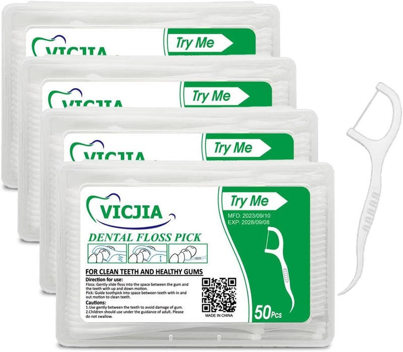 VICJIA Tooth Floss Picks Unflavored Dental Floss for teeth Tooth Picks Flossers, 200 Count Floss Sticks for car,home tooth pick small - Image 2