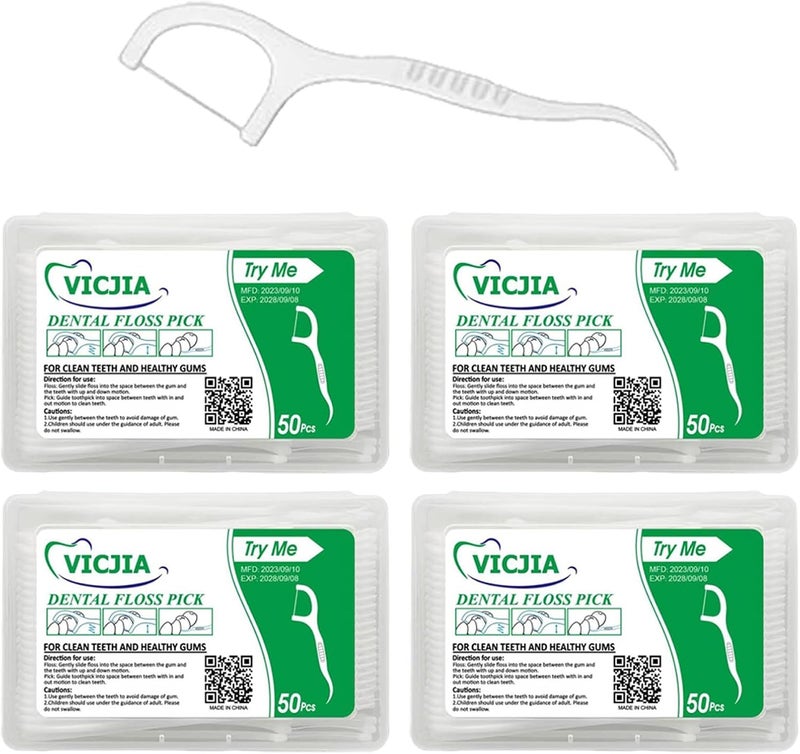 VICJIA Tooth Floss Picks Unflavored Dental Floss for teeth Tooth Picks Flossers, 200 Count Floss Sticks for car,home tooth pick small - Image 1