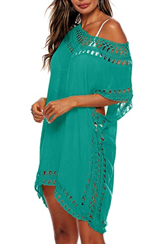 Adisputent Swimsuit Coverups for Women Swimwear Crochet Chiffon V Neck Mesh Pool Dress Swim Beach Bathing Suits Cover Ups Turquoise One Size - Image 2