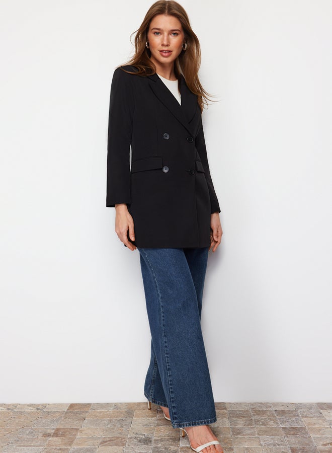 trendyol Black Double Button Pocket Detailed Lined Blazer Woven Jacket TCTAW22CK0007 - Image 3
