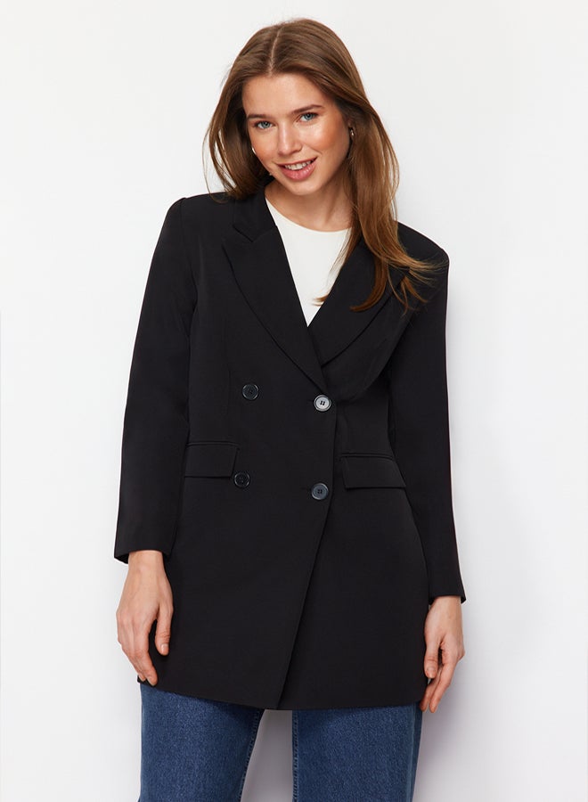 trendyol Black Double Button Pocket Detailed Lined Blazer Woven Jacket TCTAW22CK0007 - Image 2