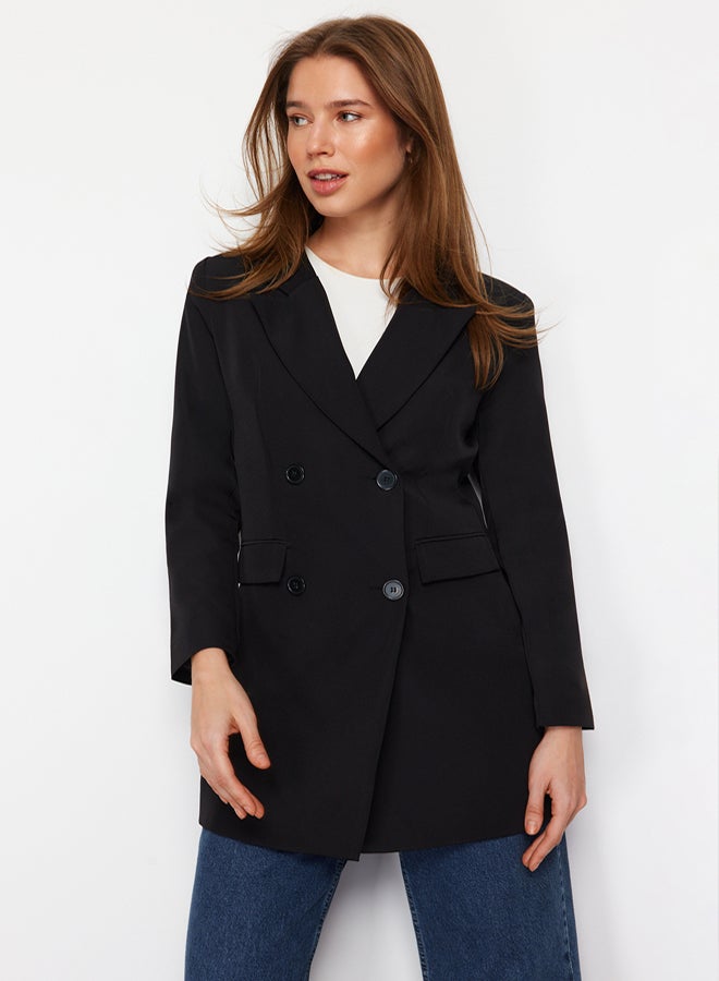 trendyol Black Double Button Pocket Detailed Lined Blazer Woven Jacket TCTAW22CK0007 - Image 1
