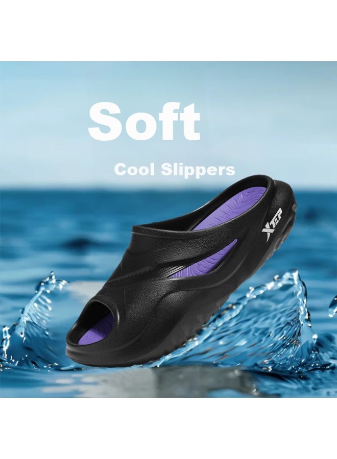 Xtep Men'S Outdoor Slippers Soft Elastic Thick-Soled Sports Slippers Men'S A029 Black Size 44-45