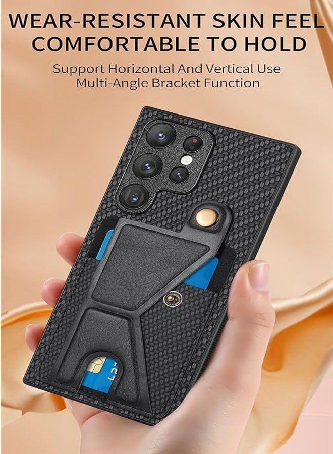 general The leather case is compatible with Samsung Galaxy S24 Ultra/S24 Plus/S24 with multi-angle stand, hidden card slot, magnetic anti-drop protective case, and matching magnetic car mount - Image 2