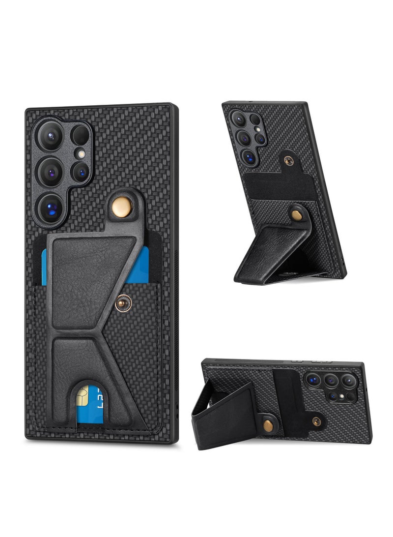 general The leather case is compatible with Samsung Galaxy S24 Ultra/S24 Plus/S24 with multi-angle stand, hidden card slot, magnetic anti-drop protective case, and matching magnetic car mount - Image 1