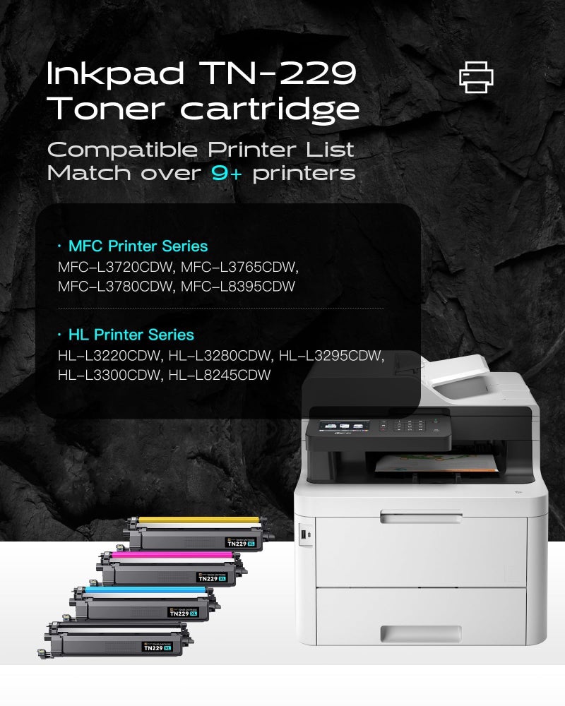 iNKPAD Compatible TN229XL Toner Cartridge 4 Pack High Yield Replacement for Brother TN229XL TN229 Compatible with MFC-L3780CDW HL-L3280CDW MFC-L3720CDW HL-L3300CDW Printers (Bk/C/M/Y) - Image 2