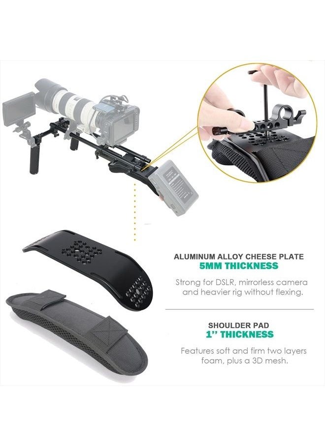 NICEYRIG - 15mm Shoulder Pad Rig Support System with Riser Base Plate Mount, 15mm Rod and Rod Rail Handle Kit Universal for DSLR Camera, Mirrorless Camera - 173 - Image 1
