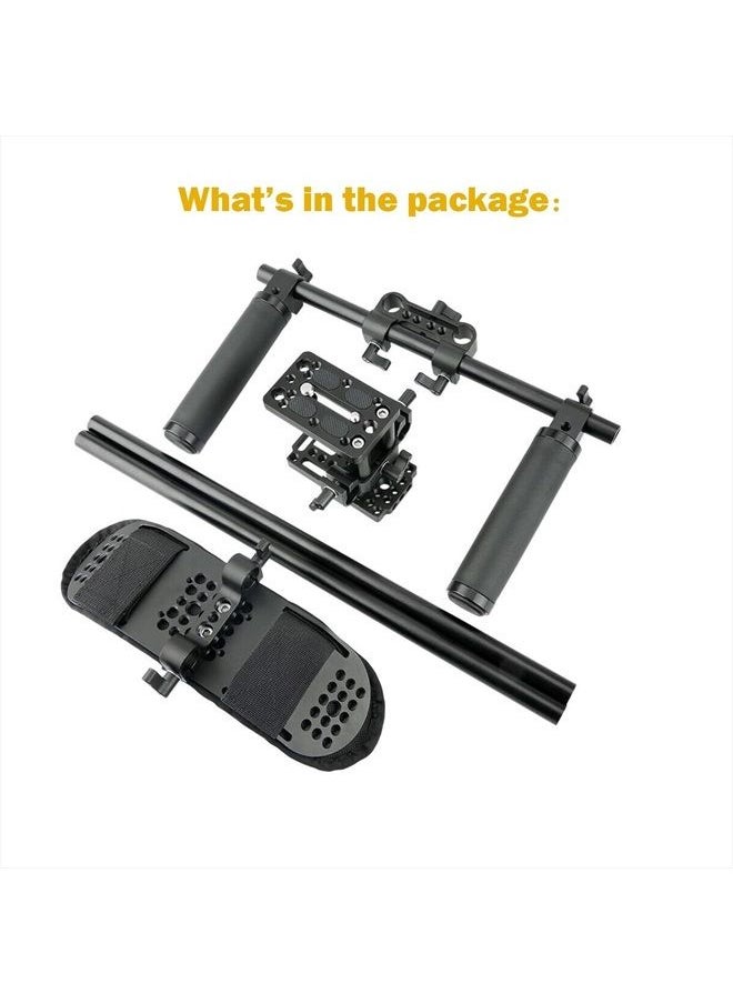 NICEYRIG - 15mm Shoulder Pad Rig Support System with Riser Base Plate Mount, 15mm Rod and Rod Rail Handle Kit Universal for DSLR Camera, Mirrorless Camera - 173 - Image 1