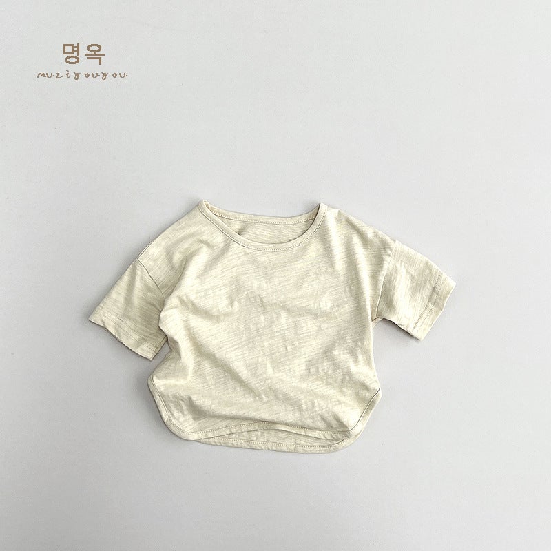 Cream-Colored T-Shirt ~ 2025 Summer Children's Short-Sleeve Boys' Top Girls' Cotton Japanese-Style Children's Clothing Korean Version Children's Clothing - Image 1