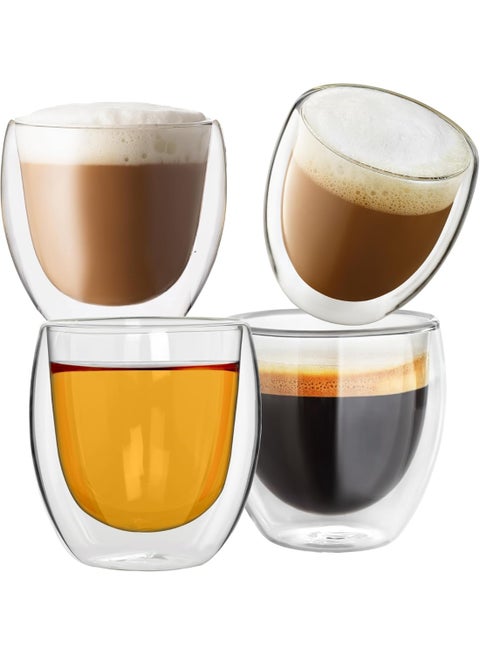 Kazomo Double Wall Glass Espresso Cups Set of 4 |100ml Clear Insulated Heat Resistant Glass Cups, Double Walled Mini Coffee Cups for Espresso, Turkish Coffee, Tea, Coffee Shots & Hot/Cold Drinks