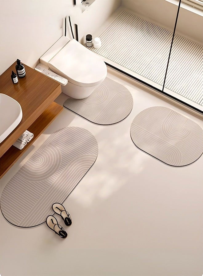 كيلا طقم سجاد حمام ماص مكون من 3 قطع، سجادة حمام سريعة الجفاف، سجادة حمام سحرية من السيليكون، سجادة أرضية مانعة للانزلاق، ظهر مطاطي للحمام والمطبخ وحوض الاستحمام (50×55+40×80+40×60 سم، رمادي) - Image 1