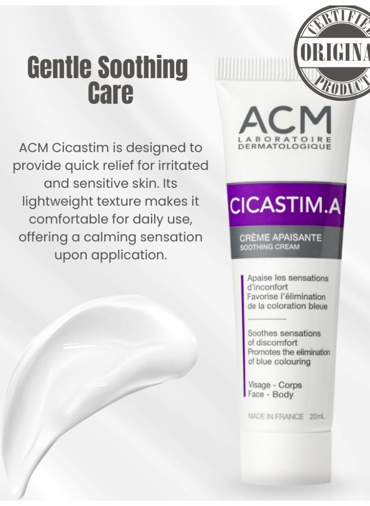 ACM Laboratoire dermatologique ACM Cicastim A Soothing Cream 20ml – Repairing & Calming Cream for Irritated, Damaged or Sensitive Skin, Restores Comfort & Skin Barrier - Image 2