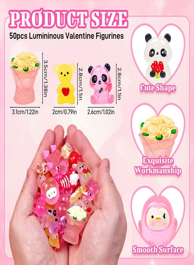 Feivando 50Pcs Luminous Valentine's Day Mini Resin Figures Valentines Tiny Resin Ducks Animals Glow in The Dark Miniature Figurines for Crafts Garden Micro Landscape Home Party Table Decor - Image 2