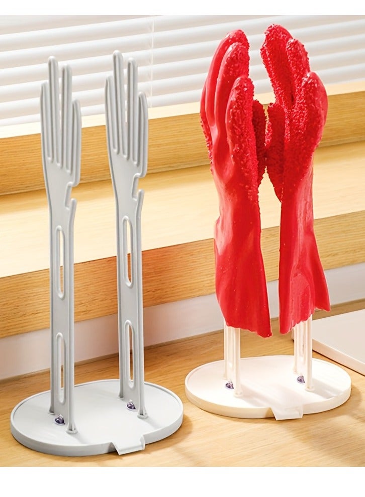 رف تجفيف قفازات مطاطي للمطبخ، حامل قفازات وتخزين المناشف للمطبخ والحمام (رمادي) - Image 1