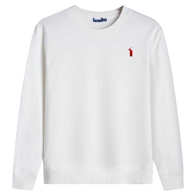 Men's Cotton Crewneck Pullover Sweatshirt with Embroidered Logo, Long Sleeve, Slim Fit, Solid Colour - Image 1