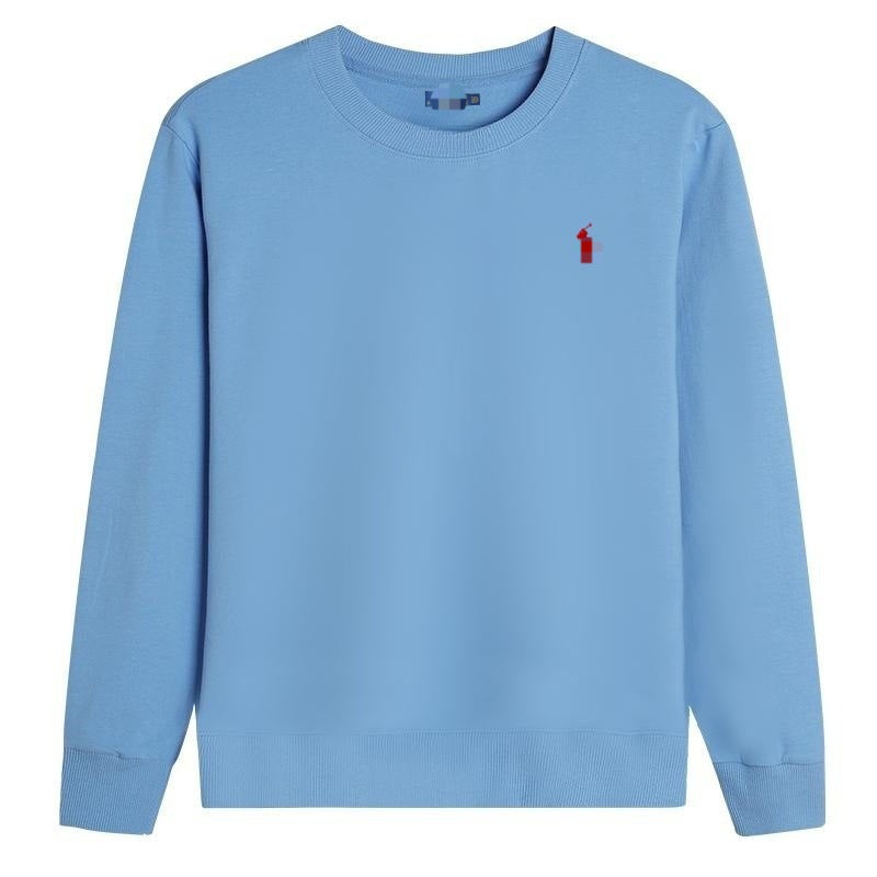 Men's Cotton Crewneck Pullover Sweatshirt with Embroidered Logo, Long Sleeve, Slim Fit, Solid Colour - Image 5