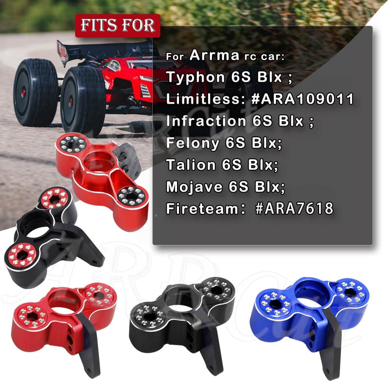 Generic Aluminum Front Steering Knuckles Caster Blocks C-Hubs Upgrades Part for Arrma 1/8 Typhon Talion 6S BLX,1/7 Felony Mojave Infraction Limitless 6S BLX,Replace AR330187 (Black)  - Image 2