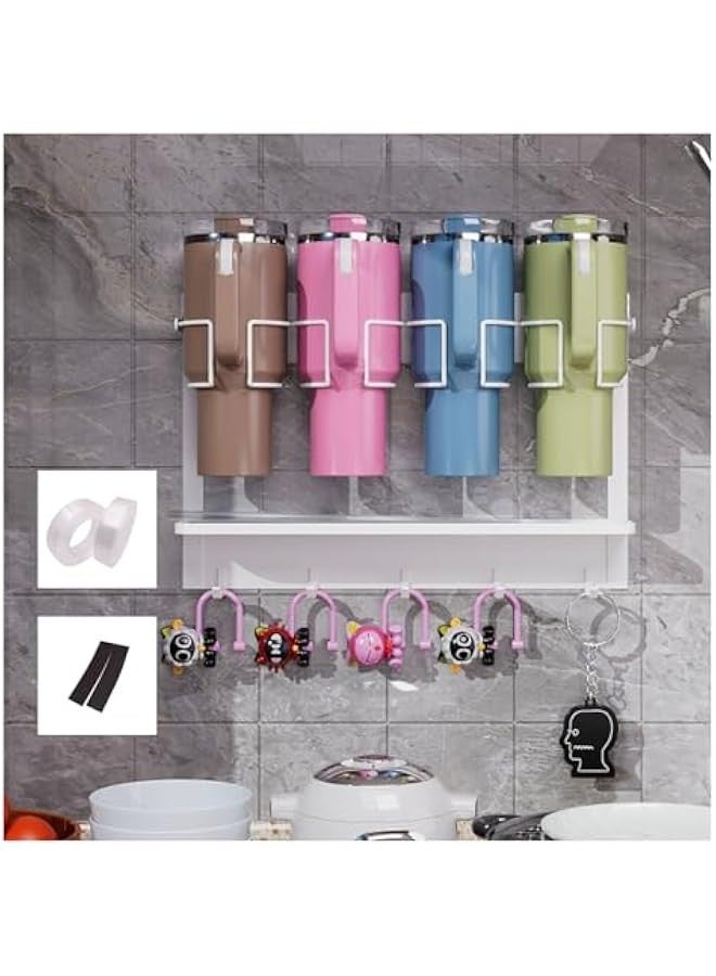 Magnetic Cup Storage Rack for Stanley 40 Oz，2-in-1 Magnetic Cup Holder for Fridge With 4 Hooks and 3 Mug Holders，Space Saving Water Bottle Organizer Shelf (White, 4 Cups) - Image 1