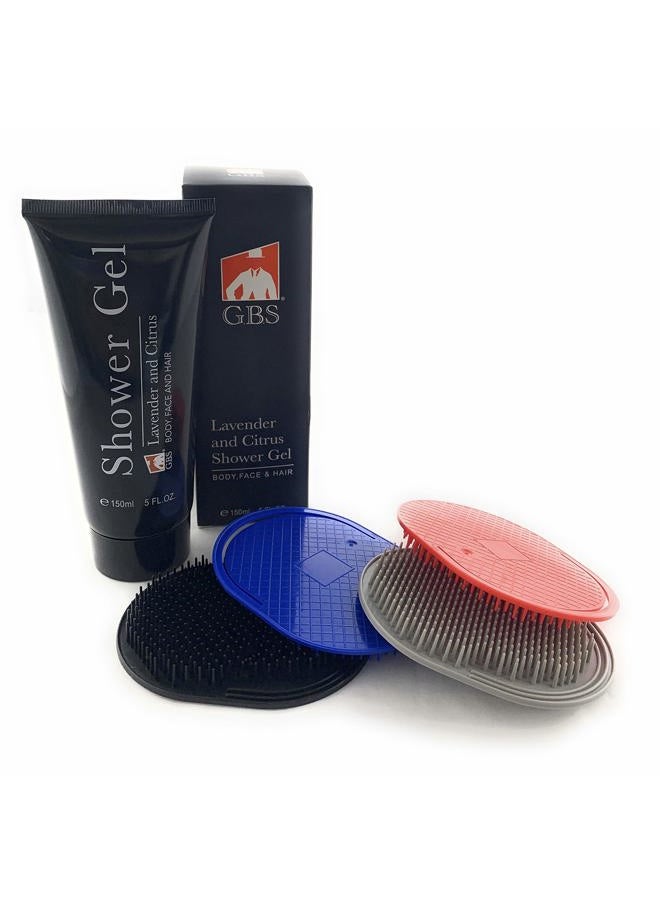 G.B.S Soft Scalp Pocket Shower Shampoo Hair Brush for Men and Women, Feel Clean, Fresh with Lavender and Citrus Shower Gel, Pack of 4  - Image 1
