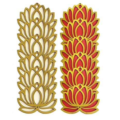 Sanvatsar Home White Golden Lotus 4 Inch Set of 12 Wooden Cutout DIY Rangoli Kit | Decorations for Diwali, Dusshera Wedding Rangoli, Pooja, Decorations, Festival Gift (Red & Cream) - Image 4