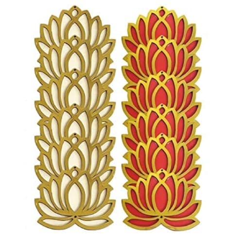 Sanvatsar Home White Golden Lotus 4 Inch Set of 12 Wooden Cutout DIY Rangoli Kit | Decorations for Diwali, Dusshera Wedding Rangoli, Pooja, Decorations, Festival Gift (Red & Cream) - Image 1