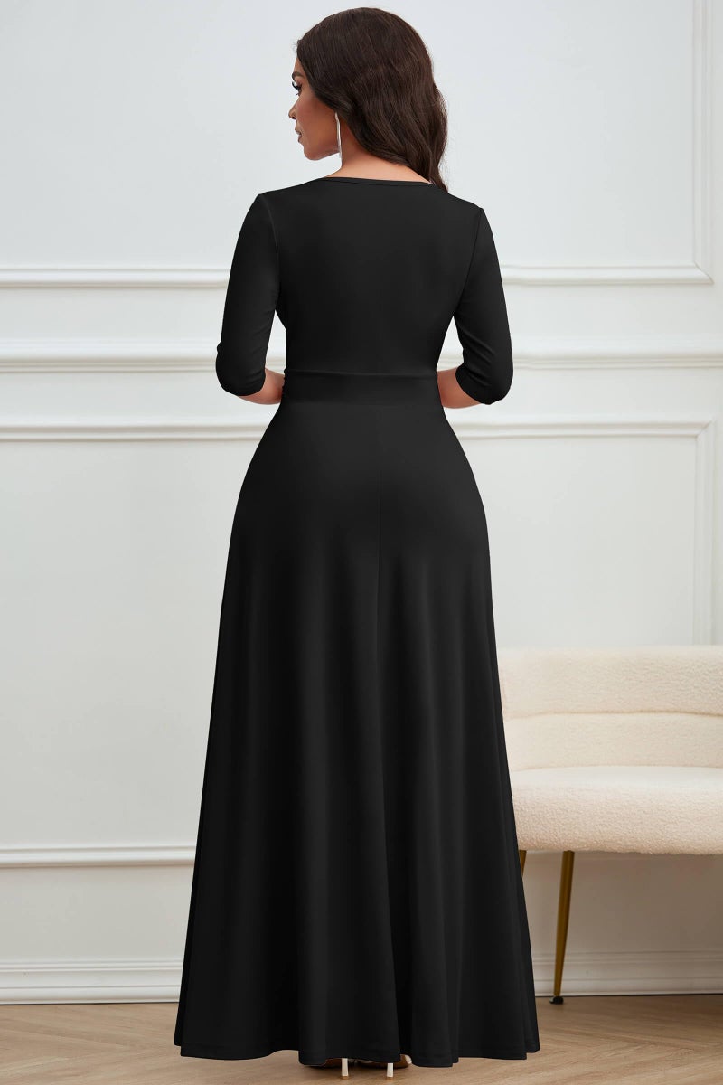 CLOCOR Formal Dresses for Women Long 3/4 Sleeve A Line V Neck Church Dress High Waist Black M - Image 5