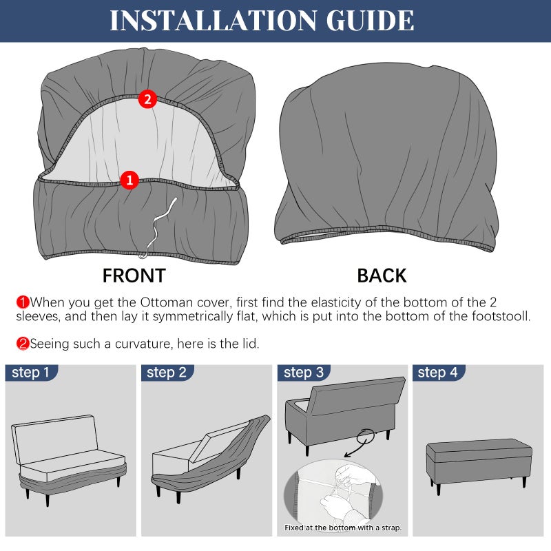 FUANGUI Ottoman Cover Stretch Storage Ottoman Bench Slipcover Jacquard Folding Storage Bench Ottoman Cover Footrest Stool Slipcover Footstool Protector Cover with Elastic Bottom,Medium - Image 5