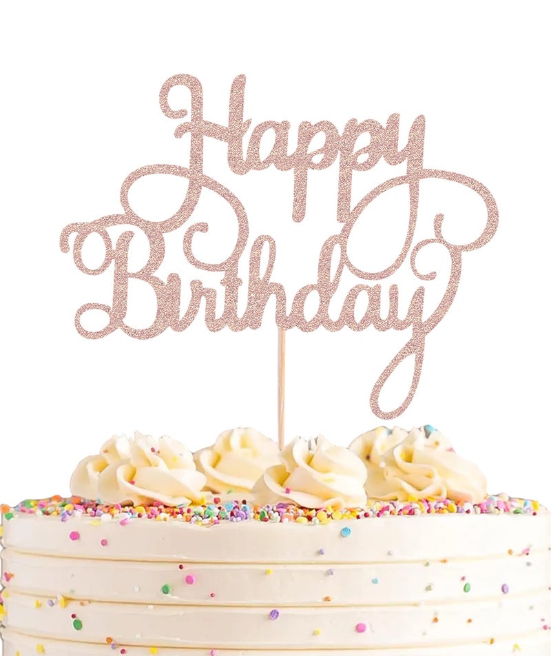 AHAORAY Happy Birthday Cake Topper - Rose Gold Glitter Happy Birthday Cake Bunting Decor - Birthday Party Cake Decoration Supplies  for Photo Booth Props - Image 1