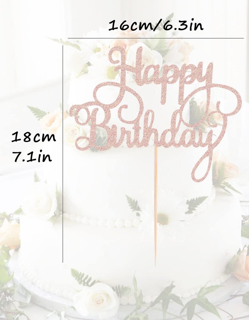 AHAORAY Happy Birthday Cake Topper - Rose Gold Glitter Happy Birthday Cake Bunting Decor - Birthday Party Cake Decoration Supplies  for Photo Booth Props - Image 3